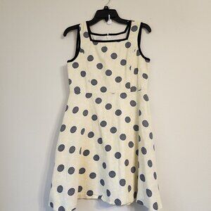 Talbots Kids Youth Girls Sleeveless Dress 20 Yellow Black, Big Dot, Zip, Linen